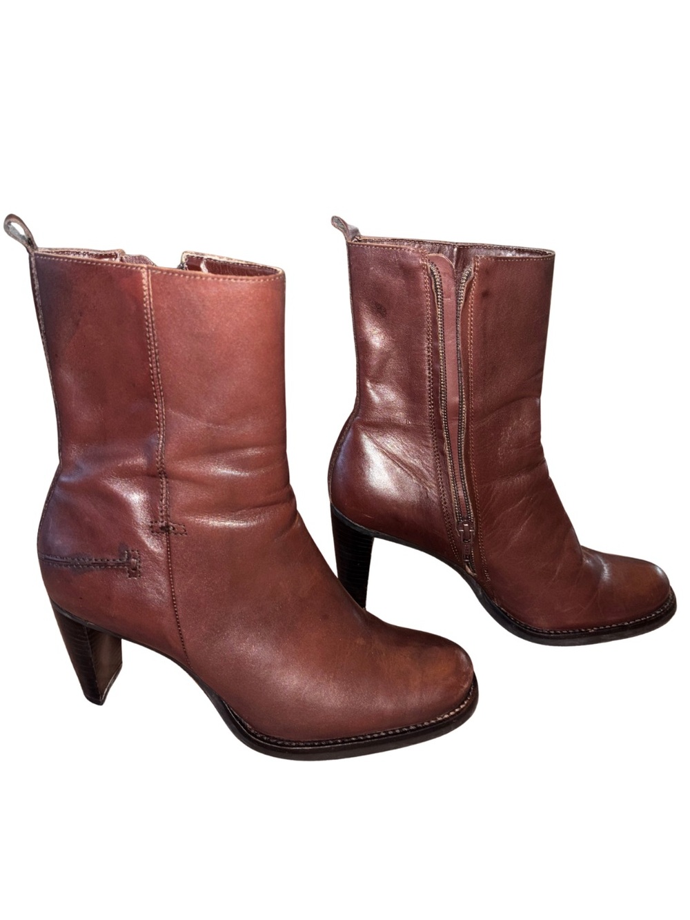 Gianni Bini Cognac Leather Mid-Calf Heeled Boots